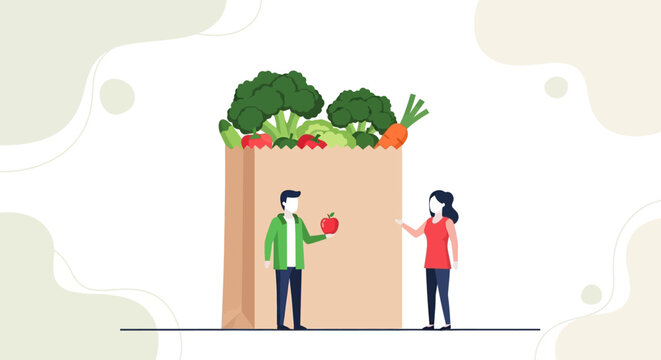 Healthy eating concept with a couple selecting fresh organic vegetables and fruits for a balanced diet