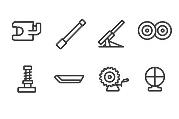 Fototapeta premium Howitzer Components Icons. Outline icon set of howitzer components: breech, barrel, carriage, wheels, recoil system, loading tray, elevation mechanism,