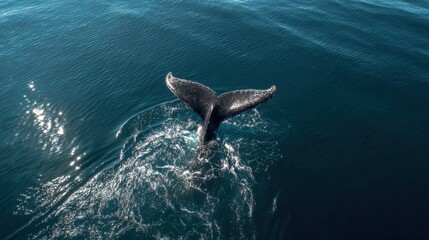Humpback whale tail emerging from the ocean, creating a stunning display.
