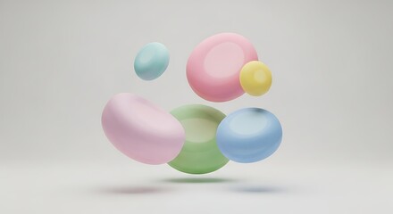 Pastel colored abstract shapes floating in a white space creating a minimalist composition look design