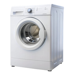 A front-loading washing machine with digital panel, isolated on a pure white background. Perfect for home appliance catalogs, laundry ads, and electronics branding.