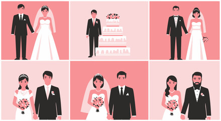 A Collection of Diverse Wedding Couple Illustrations Showcasing Various Marital Celebrations and Traditions
