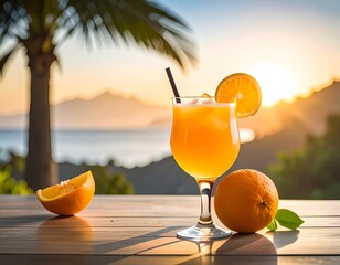 Orange Juice Cocktail Sunset View.
