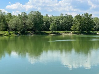 Fototapeta premium The Sveta Nedelja Lakes or Rakitje Lake (Croatia) - Umjetno jezero Rakitje ili jezera Rakitje; Finzula, Votok, Nadolez, Juš ili Keč (Sveta Nedelja, Hrvatska)