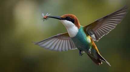 Fototapeta premium A bird holding its prey in its mouth. 