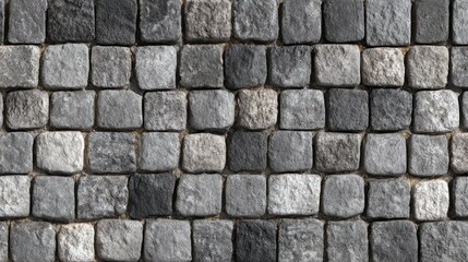 Obraz premium Texture of a gray cobblestone pavement with squareshaped stones.
