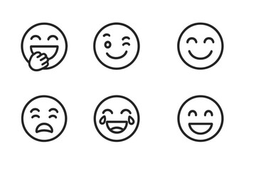 Fototapeta premium Expressive Laughter Icons. Outline icon set of expressive laughter: belly laugh, cheeky smile, closed eyes smile, snorting laugh, funny tears, happy face,