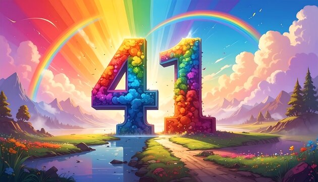 Colorful number 41, rainbow, landscape