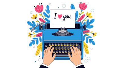 Expressing Affection Through Creative Writing A Romantic Declaration of Love Typed on a Vintage Machine Surrounded by Floral Delights
