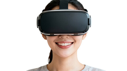 Woman with virtual reality headset isolated on transparent background