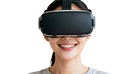 Woman with virtual reality headset isolated on transparent background