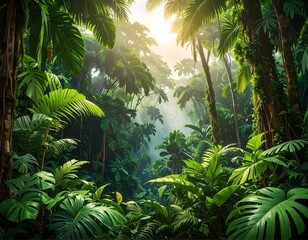 lush tropical rainforest jungle scene.