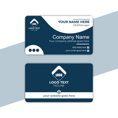 Elegant business card template with dark blue and white layout for professional identity branding and modern corporate design