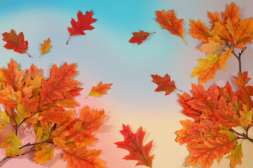 Autumn abstract composition with maple leaves on bright seasonal background, still life and Thanksgiving concept, screen banner and design template, greeting card and greeting, hello autumn.