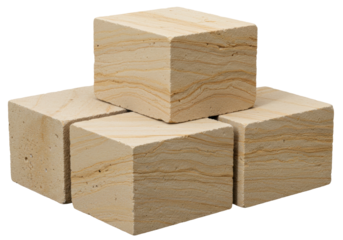 Stack of four sandstone blocks isolated, textured building material for construction and landscaping projects