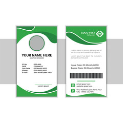 Green ID card template for employee and staff identification with modern professional corporate design