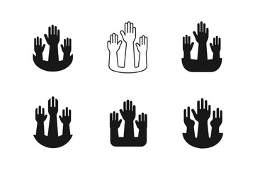 Fototapeta premium Fitness Motivation Logos. Group Fitness Motivation. Set Logo of Group Fitness Motivation: Motivational Hands Raised. harmonious logo variations of the same