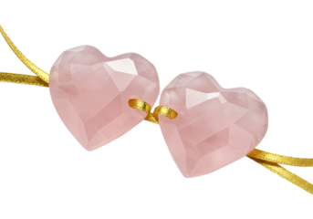 Two pink heart shaped rose quartz beads isolated on white, love and romance concept for jewelry making and Valentine s Day