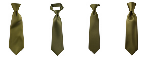 Four golden patterned neckties with different knot styles, isolated on transparent background