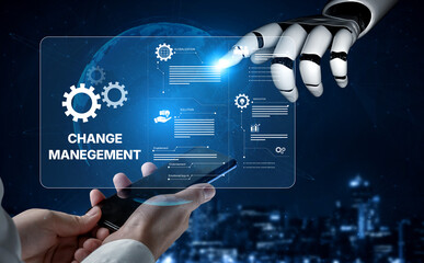 AI supports business transformation through change management strategies combining innovation, globalization, solution enablement, and team collaboration Vouch