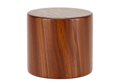 Wooden cylinder isolated on white, brown wood block for decoration and design projects, studio shot