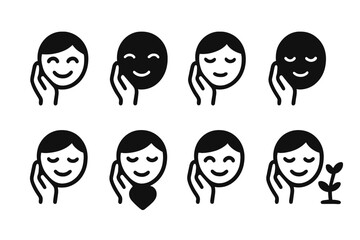 Soothing Emotion Icons. Solid, filled icon set of soothing touch emotions: happiness, tranquility, serenity, relief, contentment, warmth, love, hope. Solid,