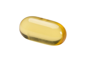 Yellow omega-3 fish oil capsule isolated, dietary supplement for healthy lifestyle and nutritional support PNG