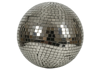 Shiny disco ball isolated on transparent background, mirror ball PNG for party decoration and festive events