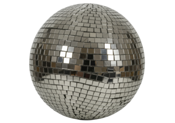 Shiny disco ball isolated on transparent background, mirror ball PNG for party decoration and festive events