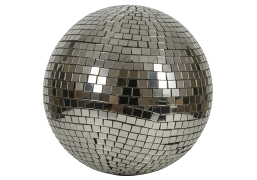 Shiny disco ball isolated on transparent background, mirror ball PNG for party decoration and festive events