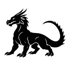 Fototapeta premium Black Heraldic Dragon Silhouette Icon for Logo and Mascot Design