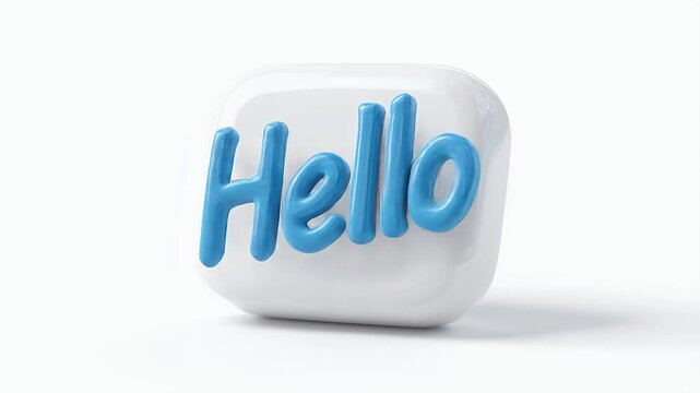 Hello! 3D Animated Text Greeting:  Dynamic Blue Letters on White Cube