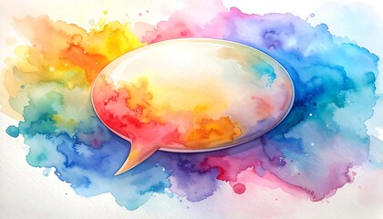 Colorful speech bubble on watercolor background