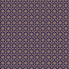Intricate Blue And Gold Geometric Tile Pattern With Star Motifs For Seamless Backgrounds