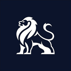 White lion vector logo on dark background, perfect for animal welfare, luxury branding, and bold identity design.