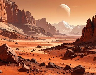 Mars Desert Landscape View.