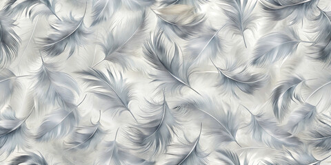 Gray and white feathers spread across a light background create a gentle and elegant pattern. This design offers a soothing visual effect, perfect for various creative projects