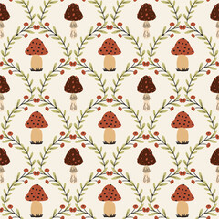 Mushrooms Garland Vector Seamless Pattern
