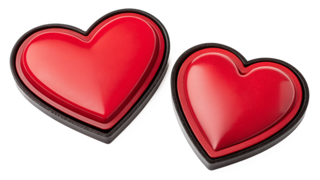 A red heart with a black outline and a red heart
