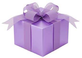Elegant lavender gift box with ribbon and bow isolated, present for birthday or special occasion on a transparent background PNG