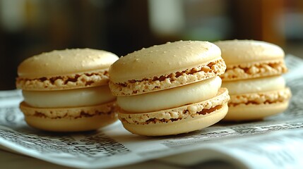 A DSLR close-up of a single macaron on a clean plate, with the smooth texture and delicate color of the pastry captured in vivid detail, with soft lighting accentuating its form