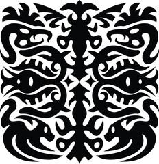 Tribal Animal Pattern, Symmetrical Ethnic Silhouette Design, Vector Illustration