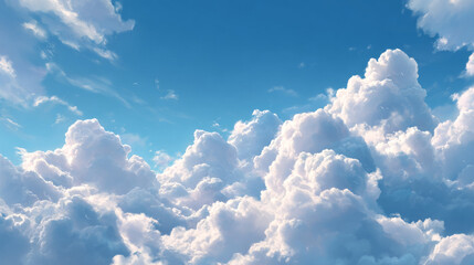 Soft fluffy white clouds floating across a bright blue sky background