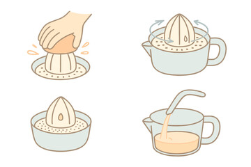 Juicer Action Sequence. Isometric vector illustration set Fizz and Carbonation Details: foam bubbling up from can top, sparkle