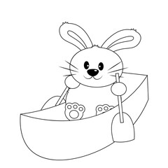 Cute Rabbit on boat in black and white