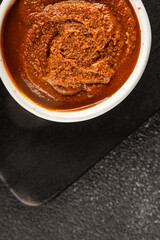 Miso paste spice thick soybean paste for cooking Japanese food tasty snack fresh delicious gourmet food background on the table rustic food top view copy space