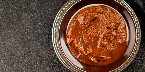 Miso paste spice thick soybean paste for cooking Japanese food tasty snack fresh delicious gourmet food background on the table rustic food top view copy space