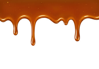 Delicious caramel sauce dripping isolated PNG, sweet topping for desserts and confectionery on transparent background