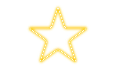 Glowing yellow neon star isolated on transparent background. Futuristic neon star frame, shining glowing light, decorative star icon for modern design, digital graphics, PNG element