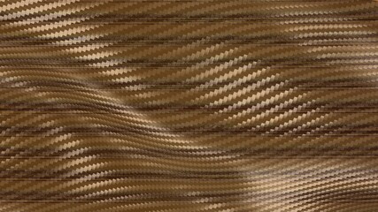Metallic Woven Texture With Smooth Wave Pattern. Brown Carbon Fiber Style Background, Abstract Weave. Industrial Mesh Texture With Curved Metallic Lines. Elegant Bronze Fabric Texture, Wavy Pattern. 